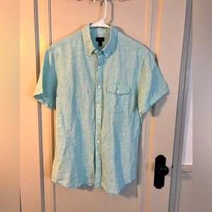 J.Crew Blue Short Sleeve Button Down Baird McNutt Irish Linen